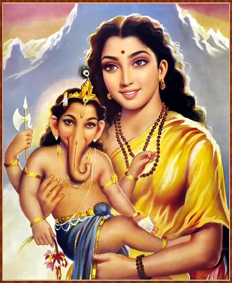 parvati holding baby bal ganesha